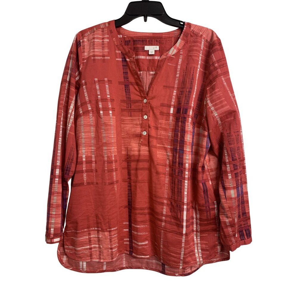 J Jill Plaid Quarter Button Up Long Sleeve Blouse‎ Size M